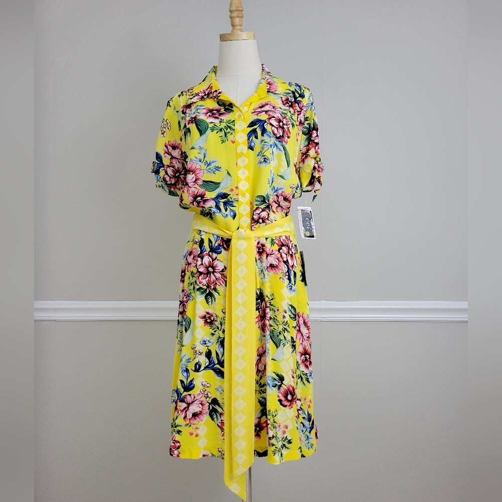 ECI New York Floral Print Bottom Down Belt Pockets Dress